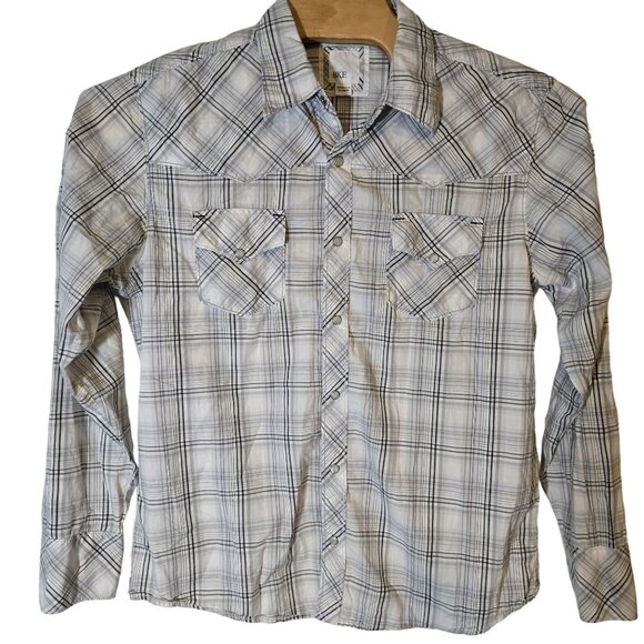 BKE Slim Fit Button‎ Up Shirt Pearl Snap XL Men's White Gray Plaid Western - Picture 2 of 5